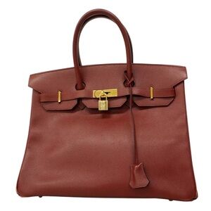 Authentic HERMES BIRKIN 35 Courchevel Rouge H burgundy leather bag